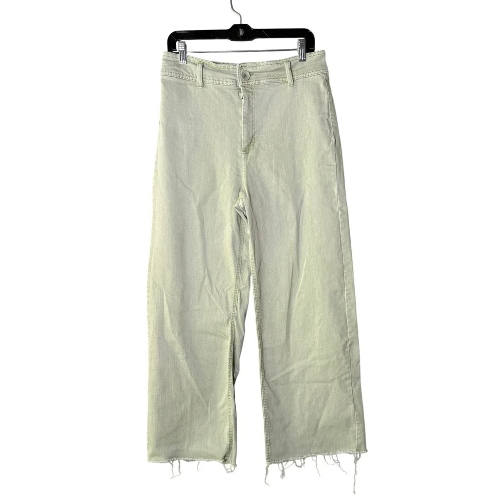 OAT New York Sage Green Raw Hem Widie Leg Jeans Size 10